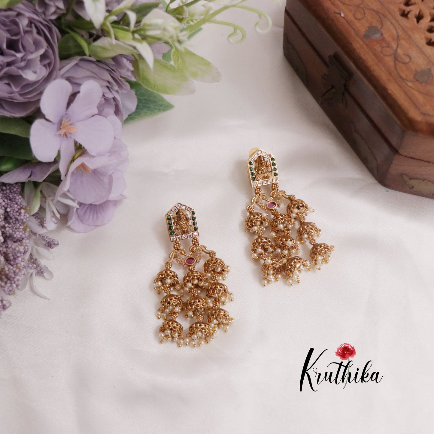 Beautiful Antique Emerald Temple Multi Layered Jhumkas E674