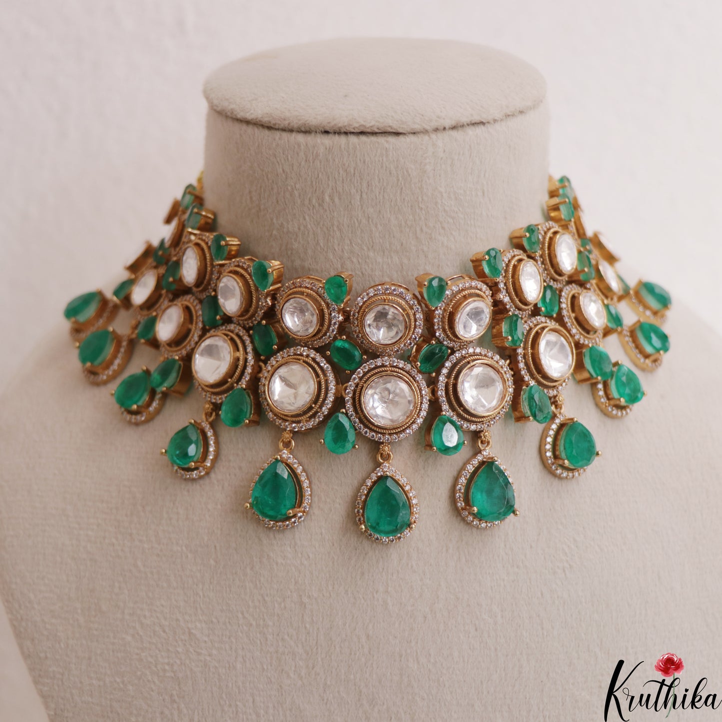 Sparkling Geometric Motifs Polki Victorian Choker NC3023 (Available In 2 Colors)
