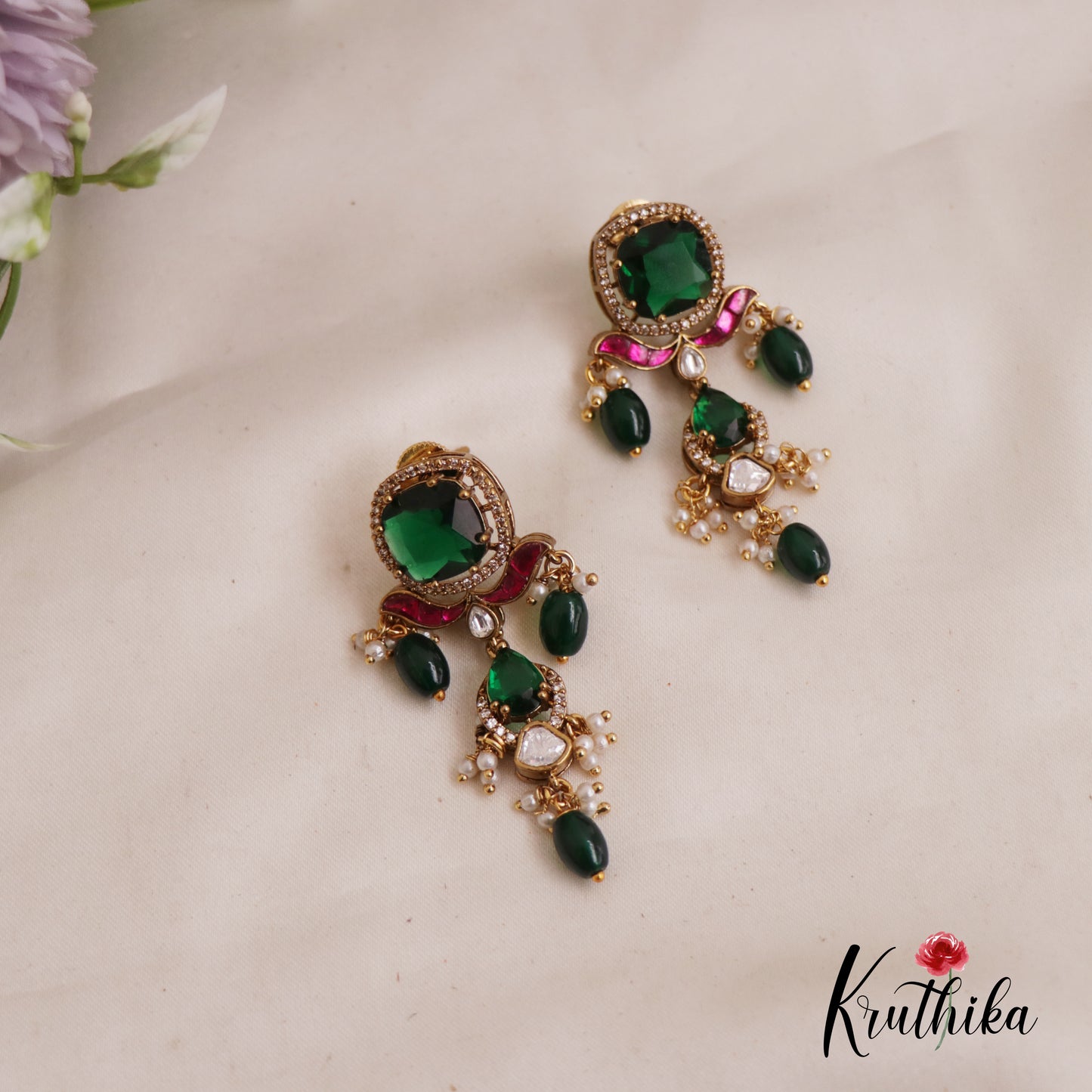 Gorgeous AD Peacock Multi Layer Victorian Necklace With Bead And Pearl Drops NC2559