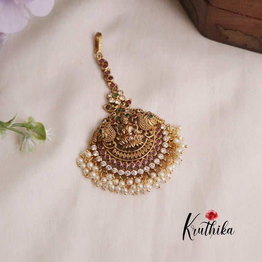Classic Kemp Lakshmi Peacock Maang Tikka with Pearl Drops MT272