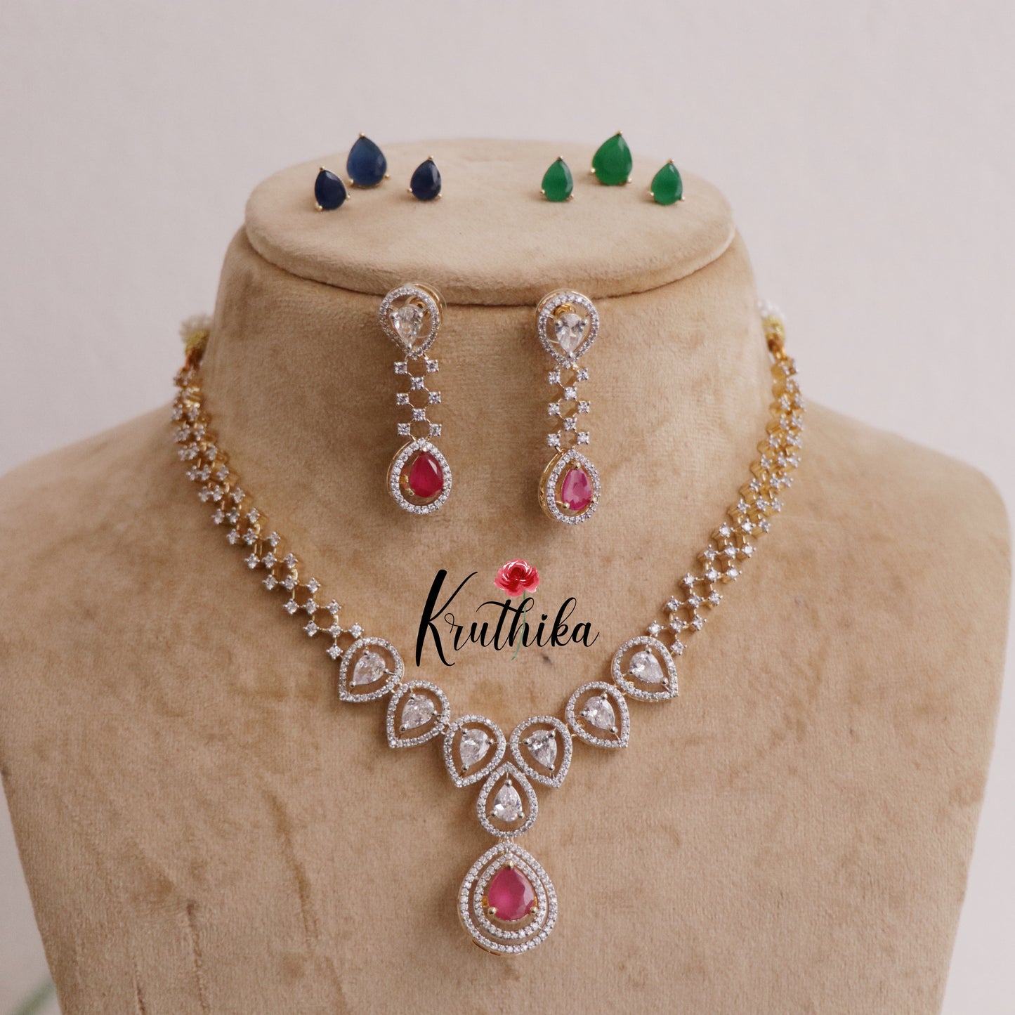 Trendy CZ Sparkling Leaf Changeable Stones Victorian Necklace NC2281