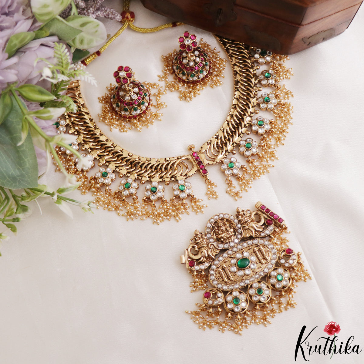 Grand Two-in-one Reversible Antique Nagas Lakshmi Motifs Jadau Necklace With Detachable Pendant NC3283