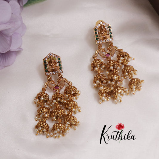 Beautiful Antique Emerald Temple Multi Layered Jhumkas E674