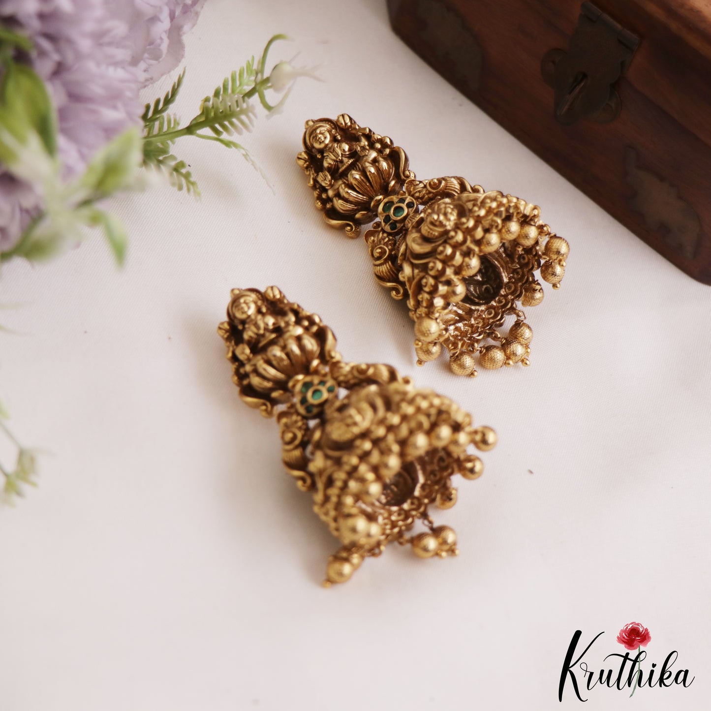 Premium Antique Nagas Lakshmi Motifs Jhumkas E1138