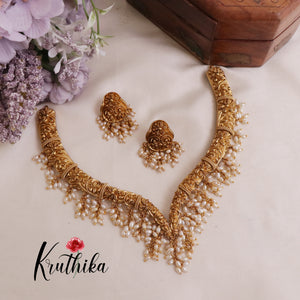 Traditional Antique Hasli Necklace,Adorned with Clusters of Tiny Pearls NC2020