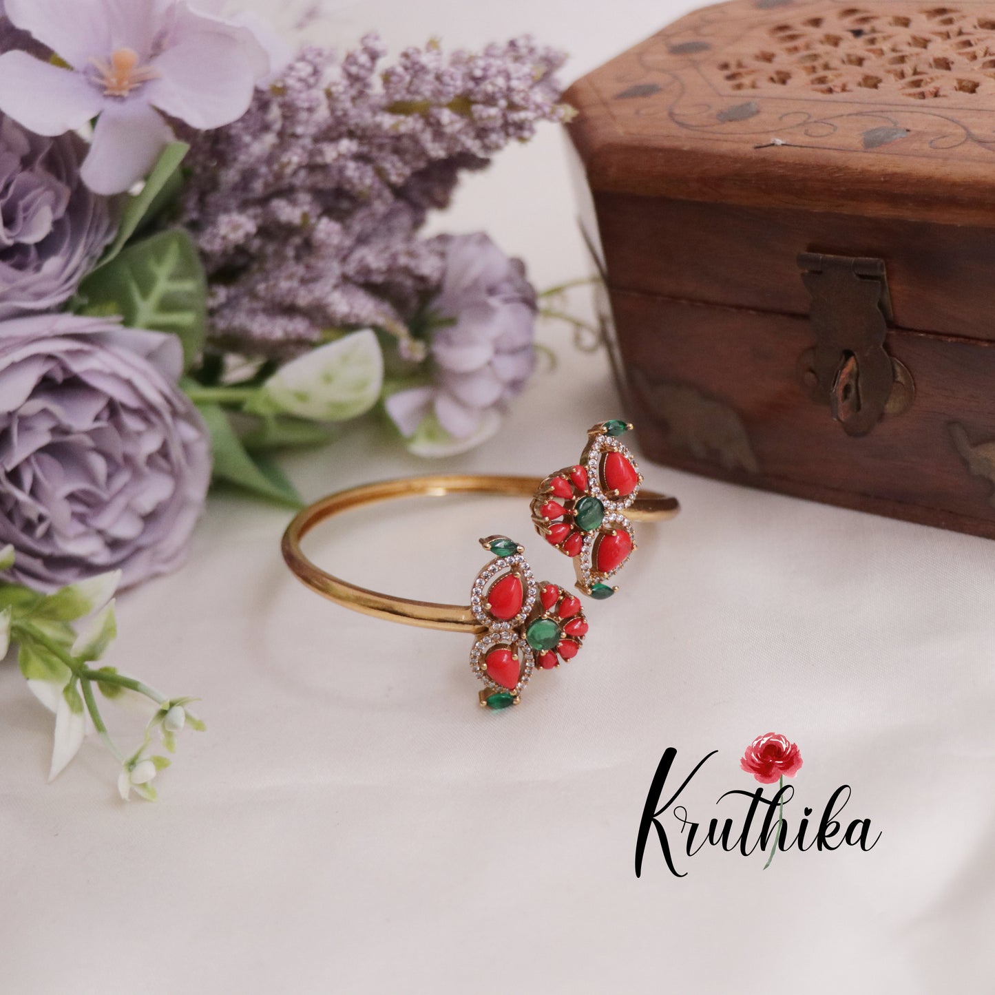 Elegant Floral CZ Coral Openable Kada B299