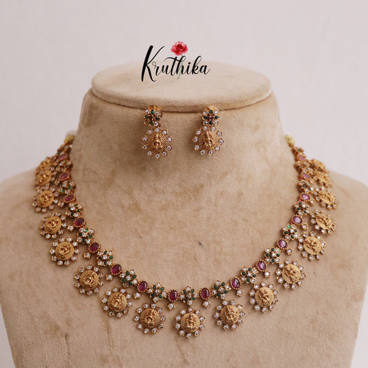 Premium CZ Lakshmi Coin/Kasumala Necklace NC2286