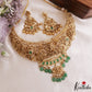Premium Antique Nagas Lakshmi Peacock Motifs Temple Choker With Bead Drops NC3164 (Available In 2 Colors)