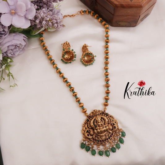 Beautiful Temple Lakshmi Necklace with Green Beads NC2317