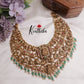 Premium Bridal Three Layer Temple Lakshmi and Peacock Jadau Necklace with Pastel Green Beads NC2260