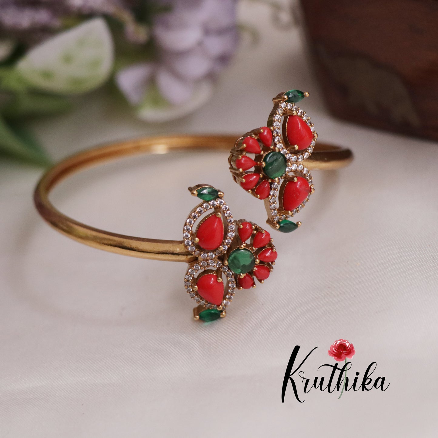 Elegant Floral CZ Coral Openable Kada B299