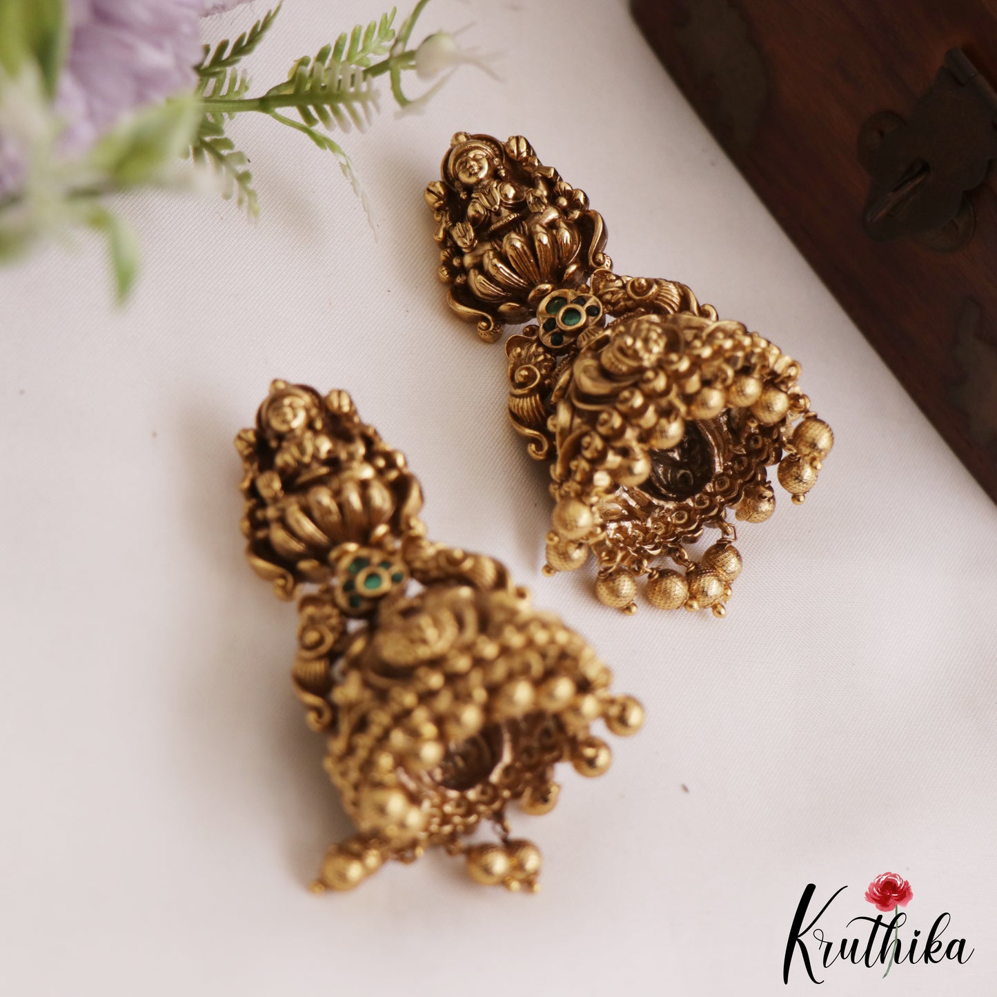 Premium Antique Nagas Lakshmi Motifs Jhumkas E1138