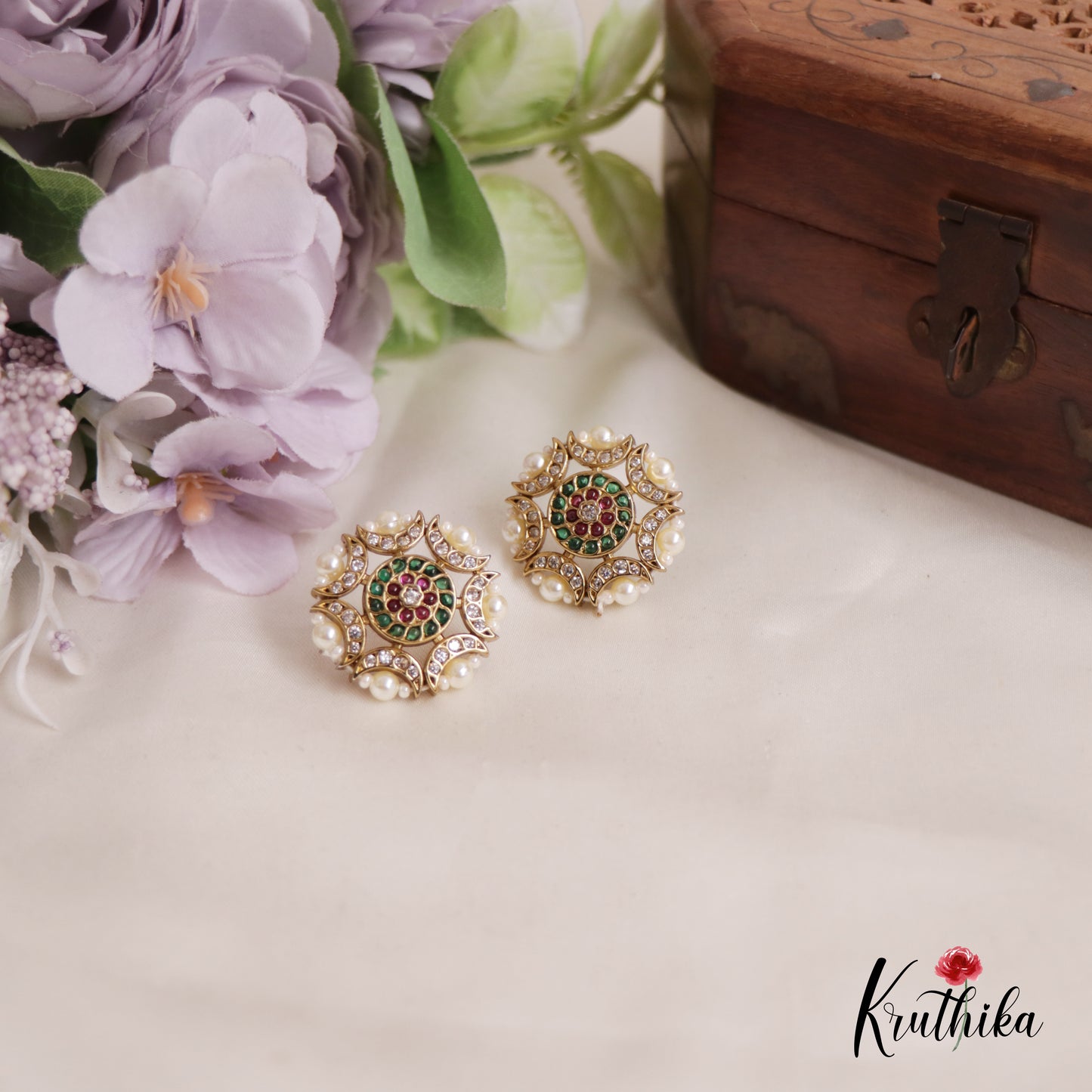Gorgeous AD Stone Floral Earrings E792 (Available In 2 Colours)
