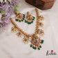 Gorgeous Kemp Floral Mango Motifs Guttapoosalu Necklace With Green Bead Drops NC2650