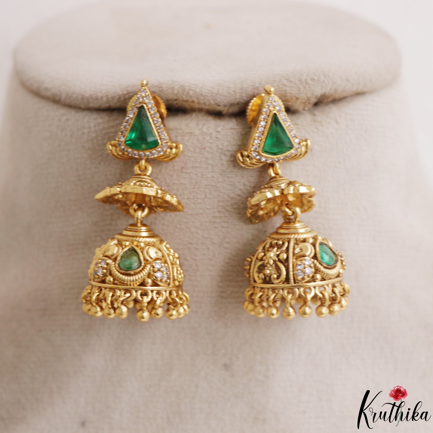 Classic Antique Geometric Motifs CZ Jhumkas E1192