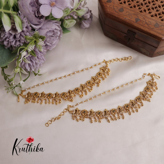 Premium Antique Lakshmi Peacock Double Layered Earchains EC144 (Available In 2 Colours)