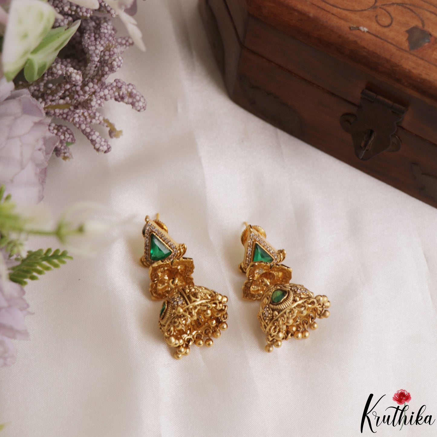 Classic Antique Geometric Motifs CZ Jhumkas E1192