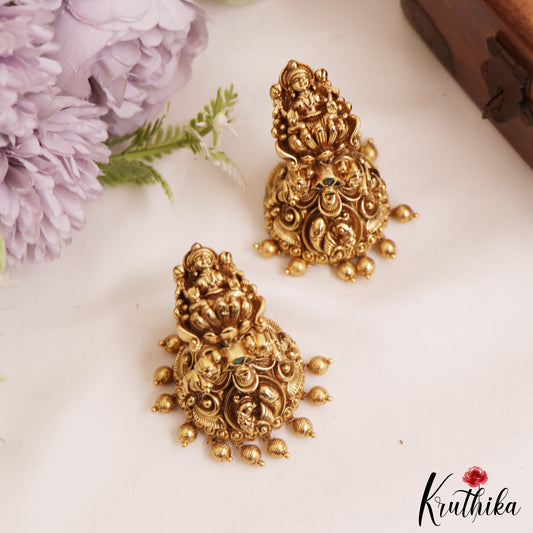 Premium Antique Nagas Lakshmi Motifs Jhumkas E2138