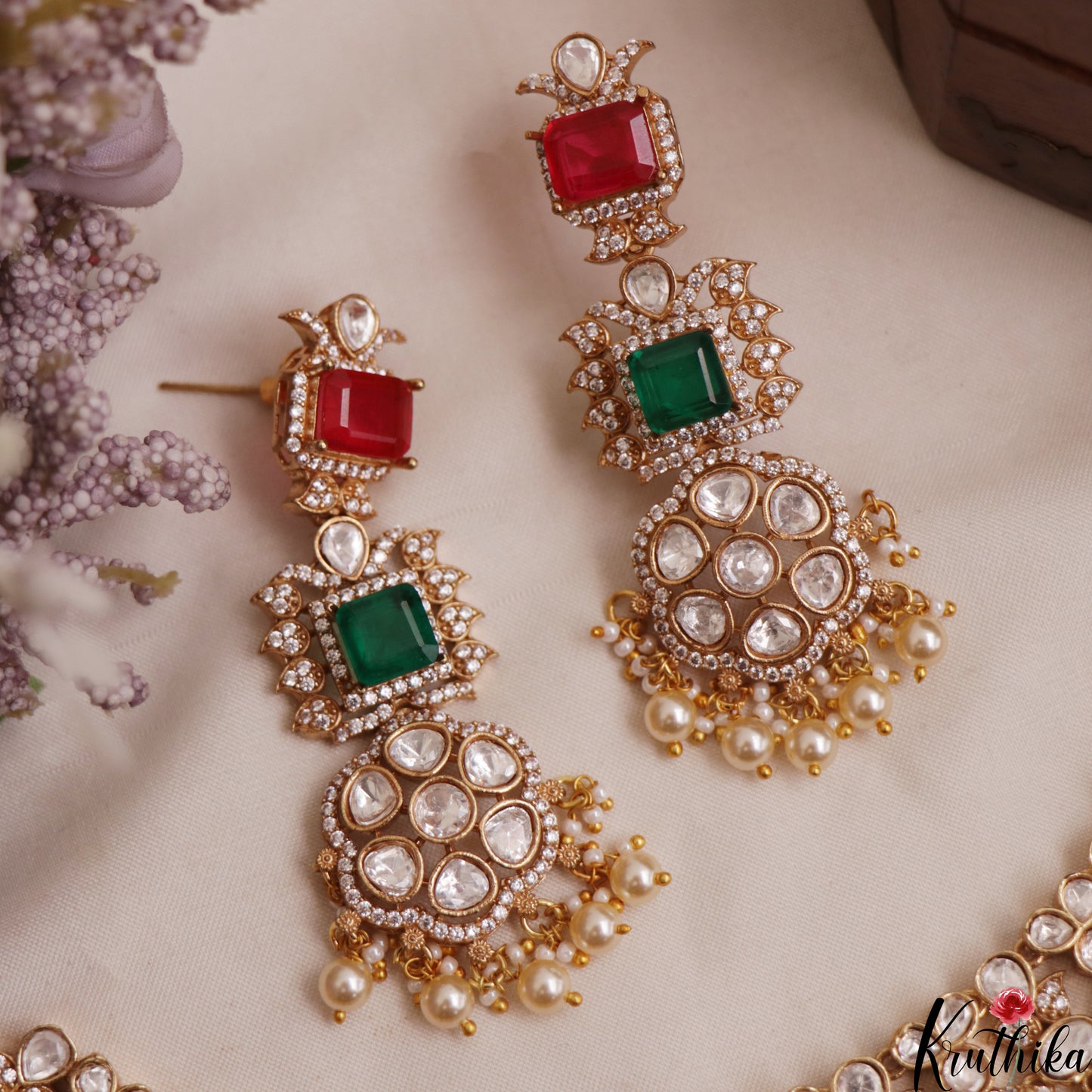 Grand Floral Motifs Polki Victorian Choker With Pearl Drops NC3019 (Available In 4 Colors)
