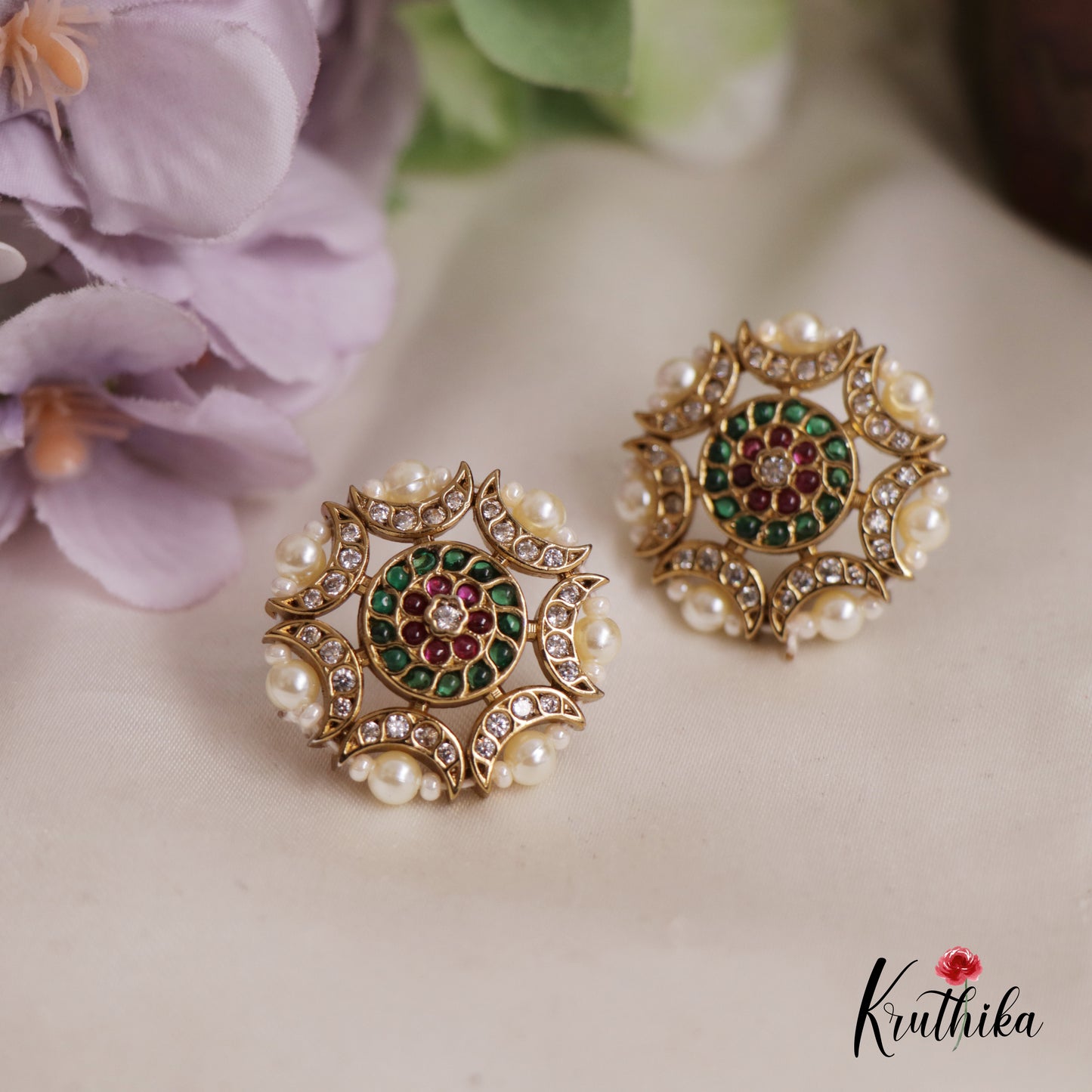 Gorgeous AD Stone Floral Earrings E792 (Available In 2 Colours)