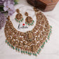 Premium Bridal Three Layer Temple Lakshmi and Peacock Jadau Necklace with Pastel Green Beads NC2260
