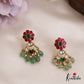 Classic Floral Motifs Kemp Earrings With Green Bead Drops E973