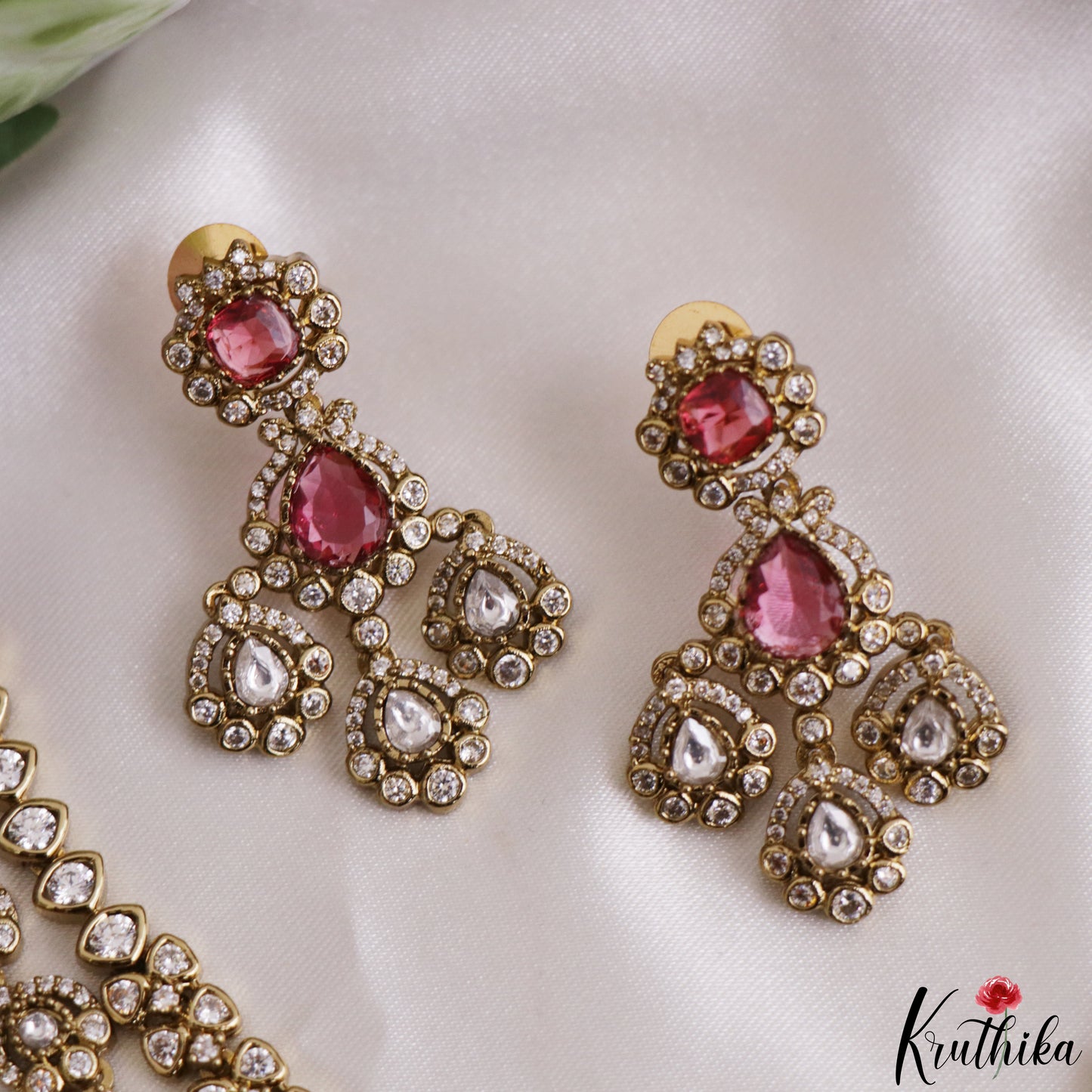 Sparkling Teardrop Motifs Multi Layered CZ Victorian Necklace NC3274 (Available In 5 Colors)