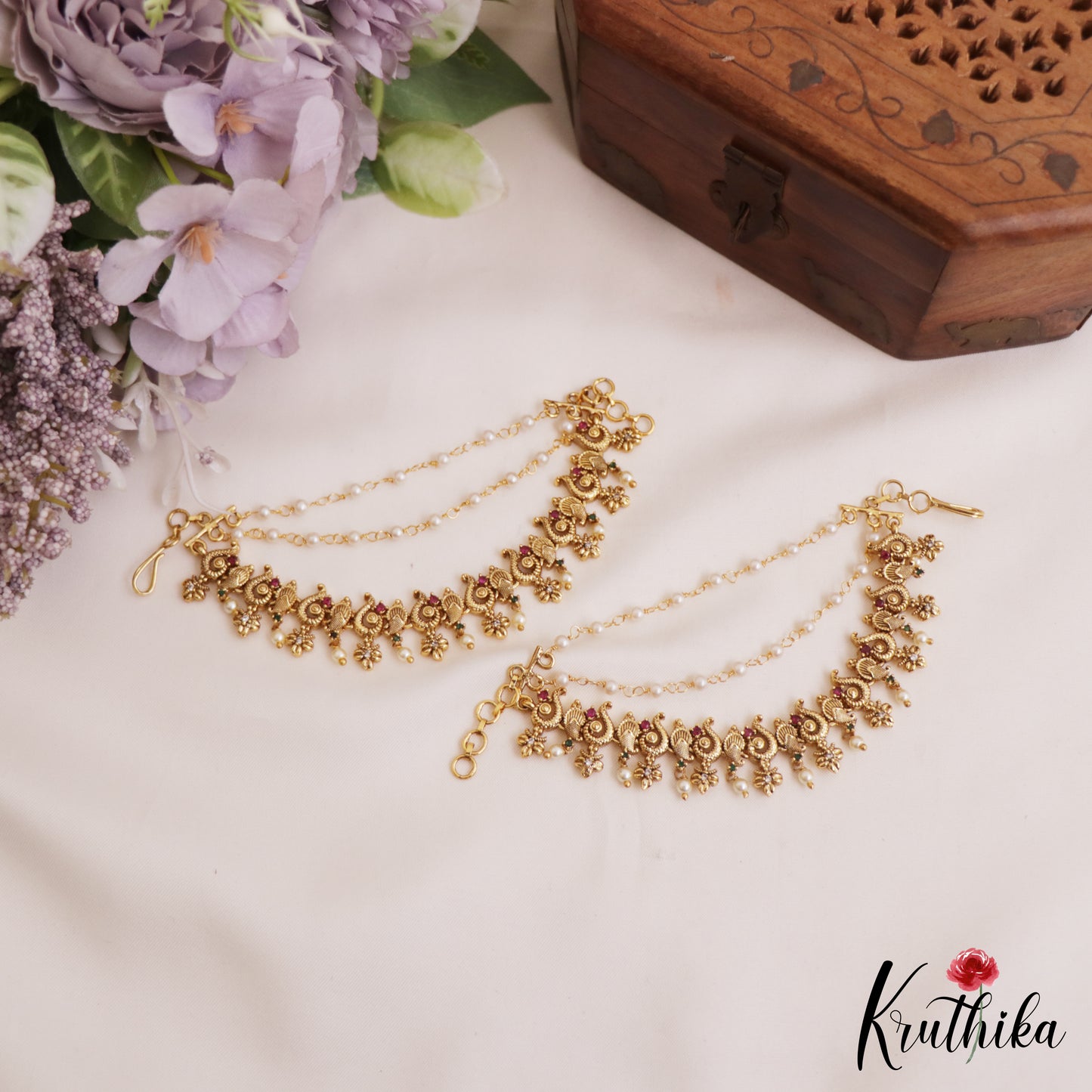 Beautiful Antique Mango Motifs Triple Strand Earchains EC201