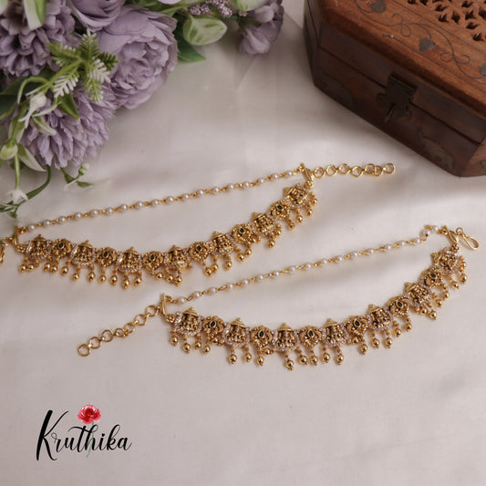 Premium Antique Lakshmi Peacock Double Layered Earchains EC144 (Available In 2 Colours)