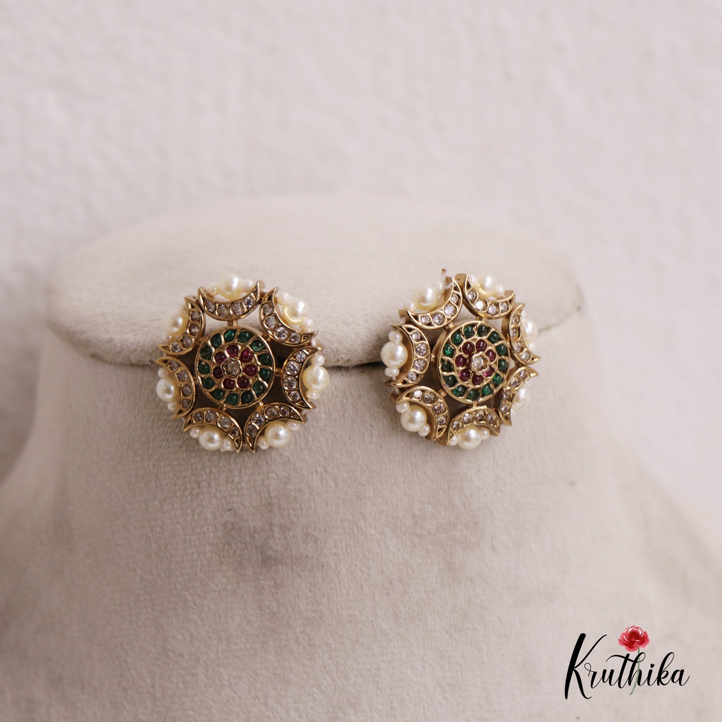 Gorgeous AD Stone Floral Earrings E792 (Available In 2 Colours)