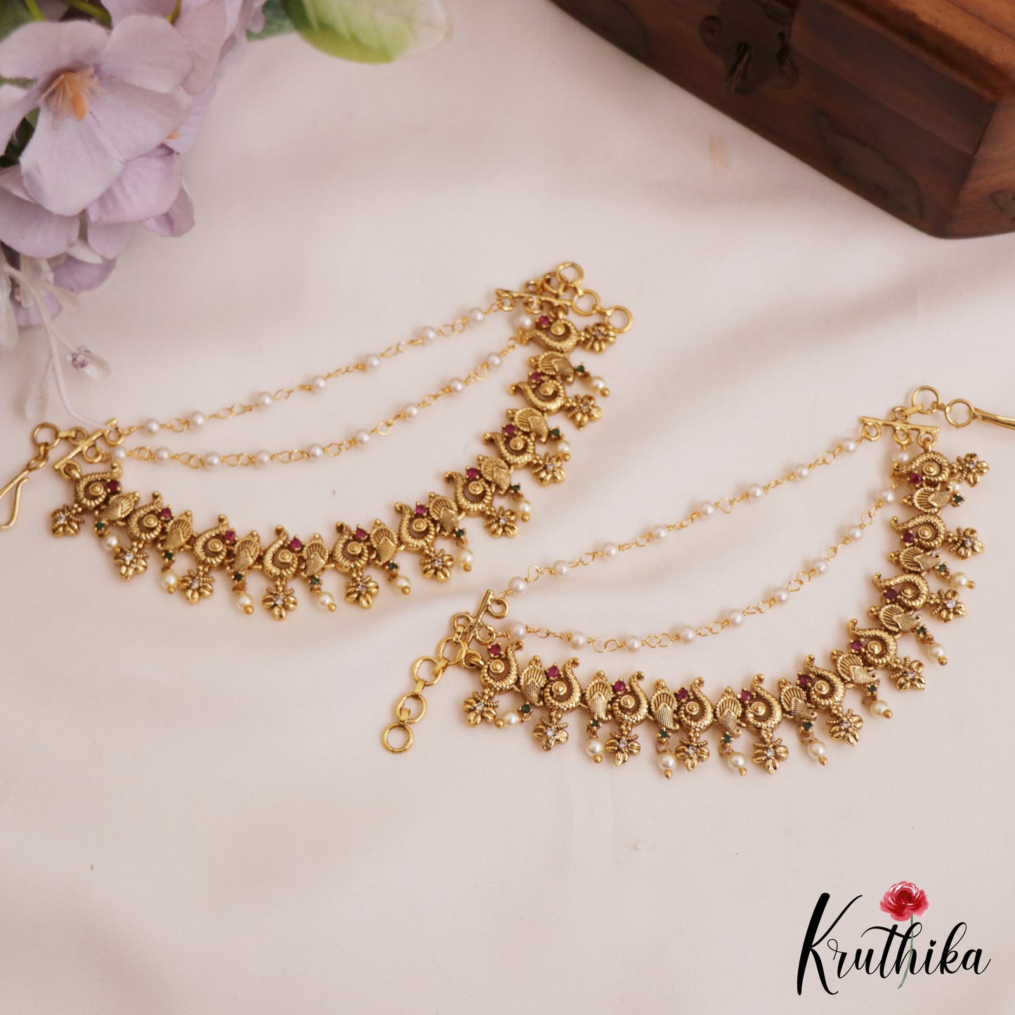 Beautiful Antique Mango Motifs Triple Strand Earchains EC201