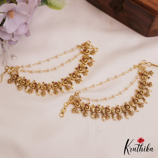 Beautiful Antique Mango Motifs Triple Strand Earchains EC201