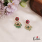 Classic Floral Motifs Kemp Earrings With Green Bead Drops E973