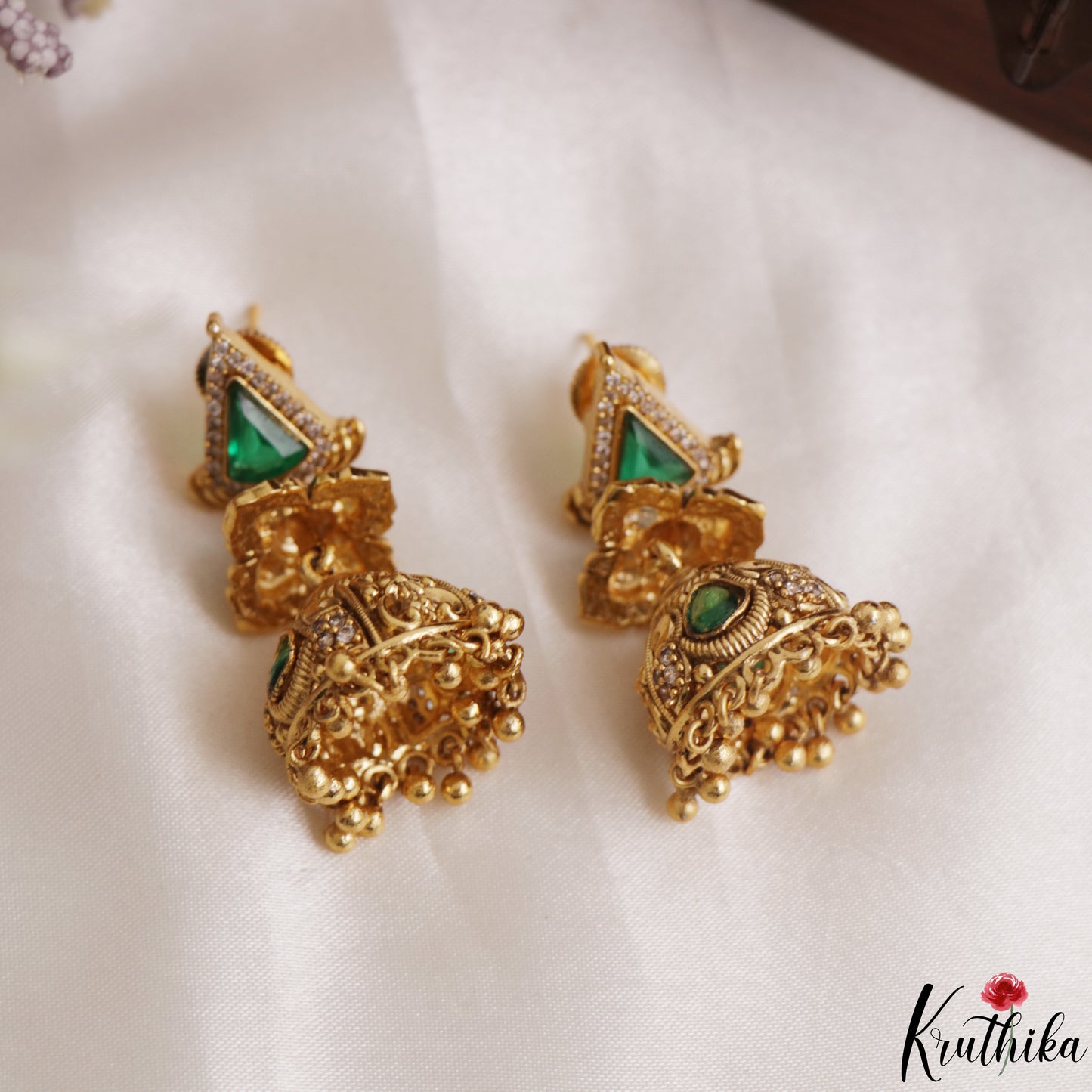 Classic Antique Geometric Motifs CZ Jhumkas E1192
