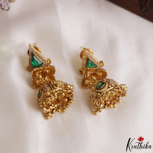 Classic Antique Geometric Motifs CZ Jhumkas E1192