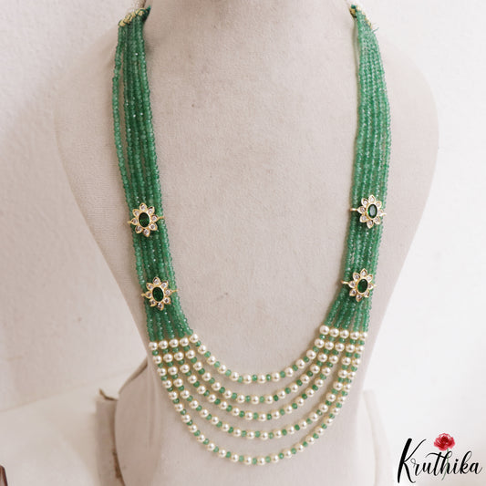Elegant Multi Layered Crystal & Pearl Haaram with Floral Accents LH2208