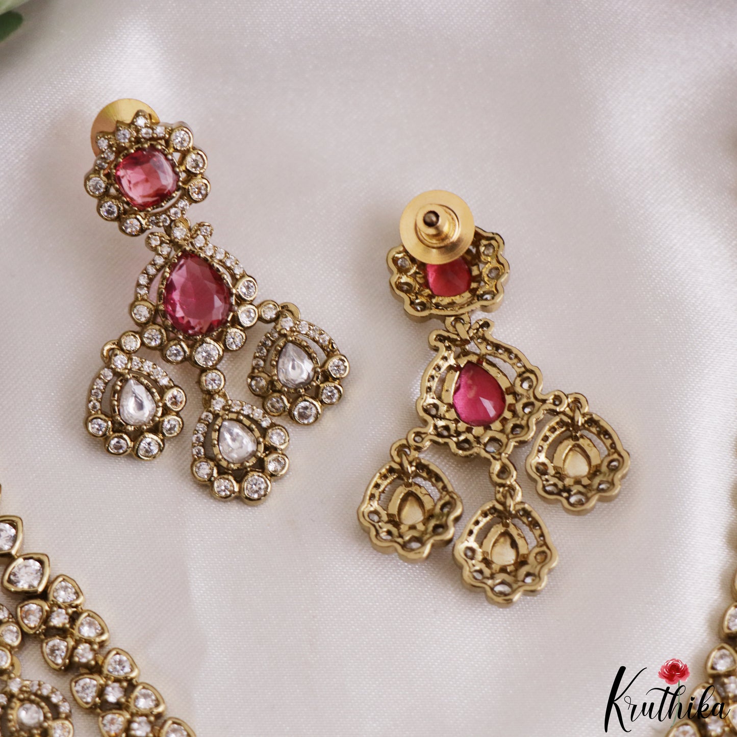 Sparkling Teardrop Motifs Multi Layered CZ Victorian Necklace NC3274 (Available In 5 Colors)