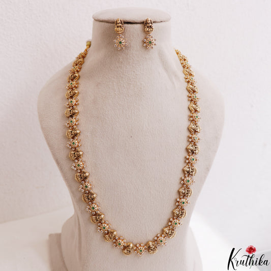 Elegant Antique Lakshmi Floral Motifs Haaram LH2184 (Available In 2 Colors)