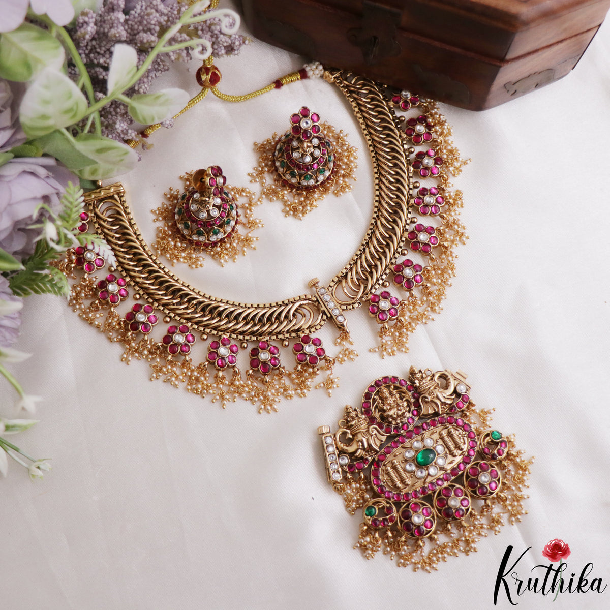 Grand Two-in-one Reversible Antique Nagas Lakshmi Motifs Jadau Necklace With Detachable Pendant NC3283