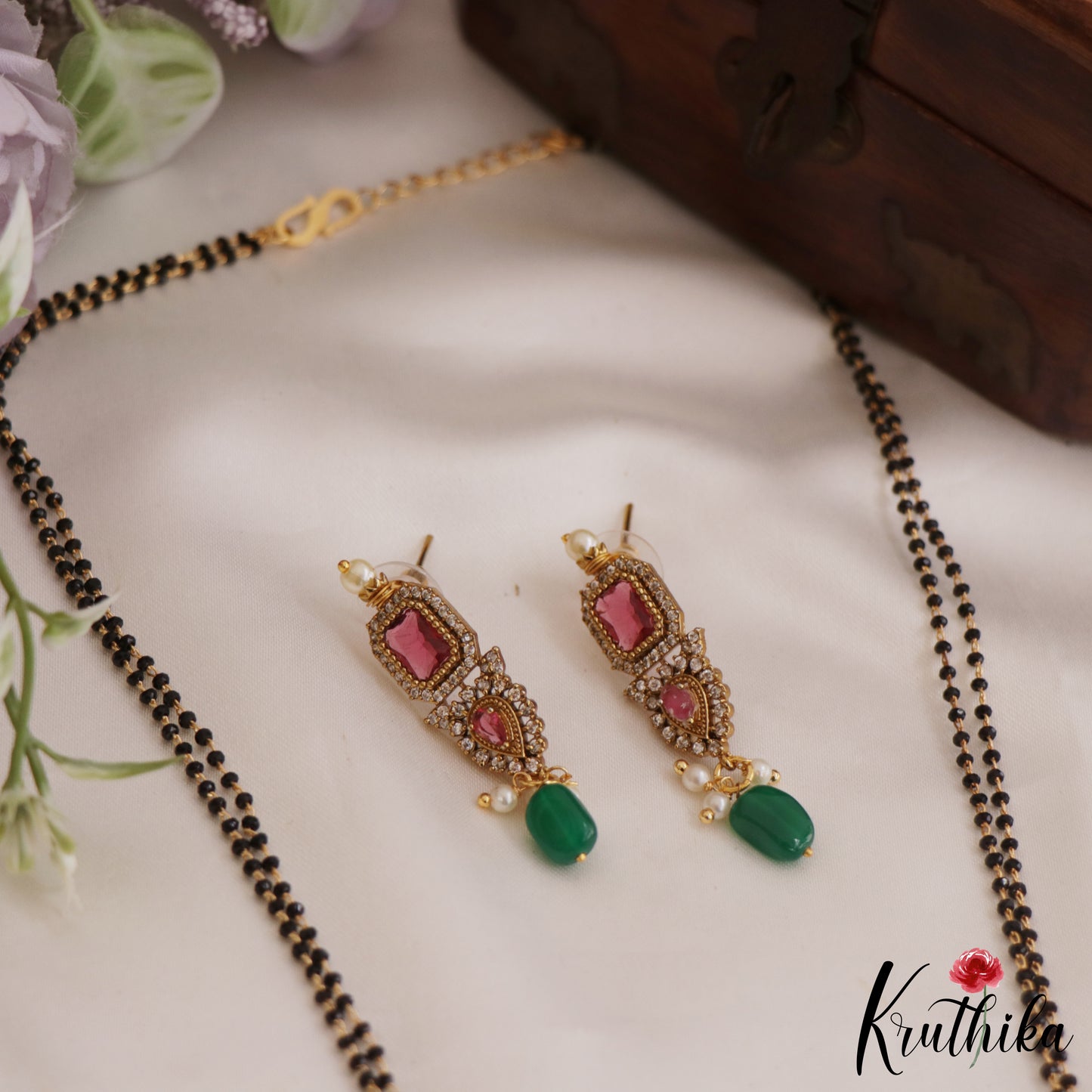 Beautiful Geometric Motifs Mangalsutra With Earrings Set NC2638