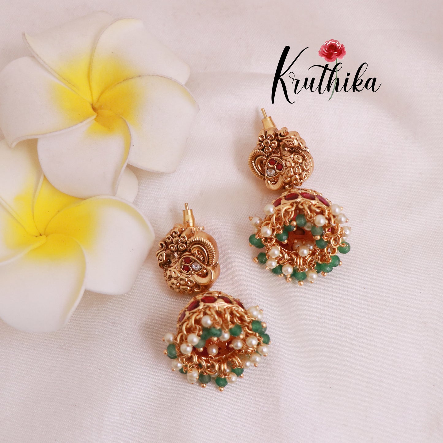 Premium kemp floral choker with green beads NC2015