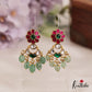 Classic Floral Motifs Kemp Earrings With Green Bead Drops E973