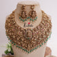 Premium Bridal Three Layer Temple Lakshmi and Peacock Jadau Necklace with Pastel Green Beads NC2260