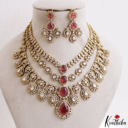 Sparkling Teardrop Motifs Multi Layered CZ Victorian Necklace NC3274 (Available In 5 Colors)