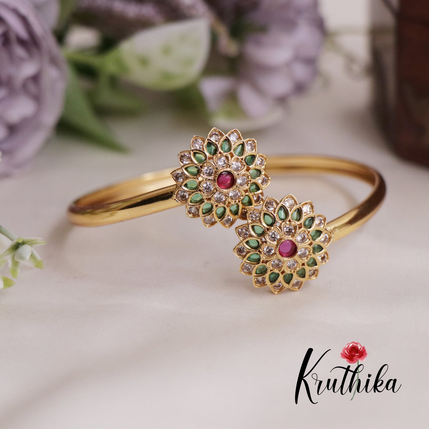 Beautiful Kemp Floral Motif Openable Kada B303 (Available in 2 colours)