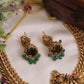 Gorgeous Antique Nagas Lakshmi Motifs Necklace With Green Bead Drops NC2715