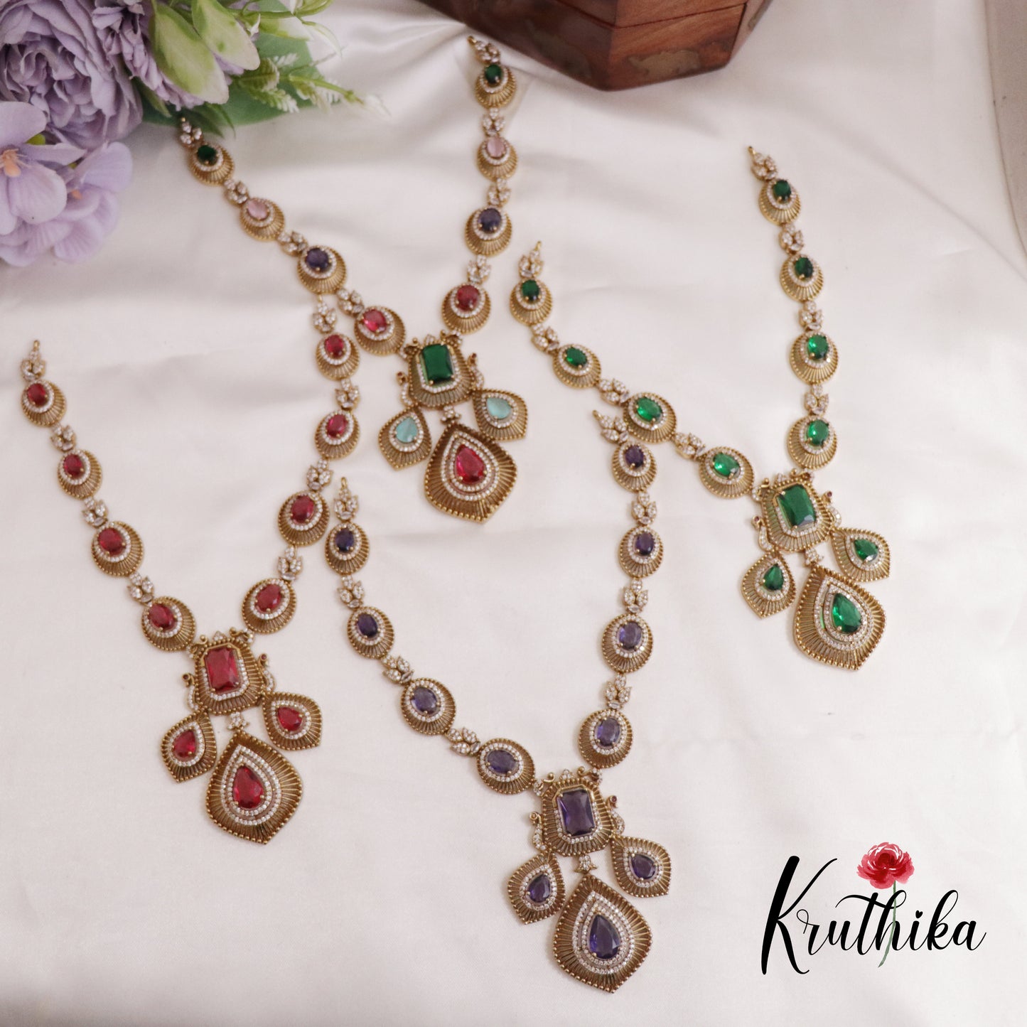 Trendy AD Mossanaite Victorian Peacock Necklace NC2331 (Available in 4 colours)