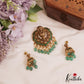 Premium Antique Lakshmi Motifs Jadau Pendant Set With Green Bead Drops PS281 (Available In 3 Colors)