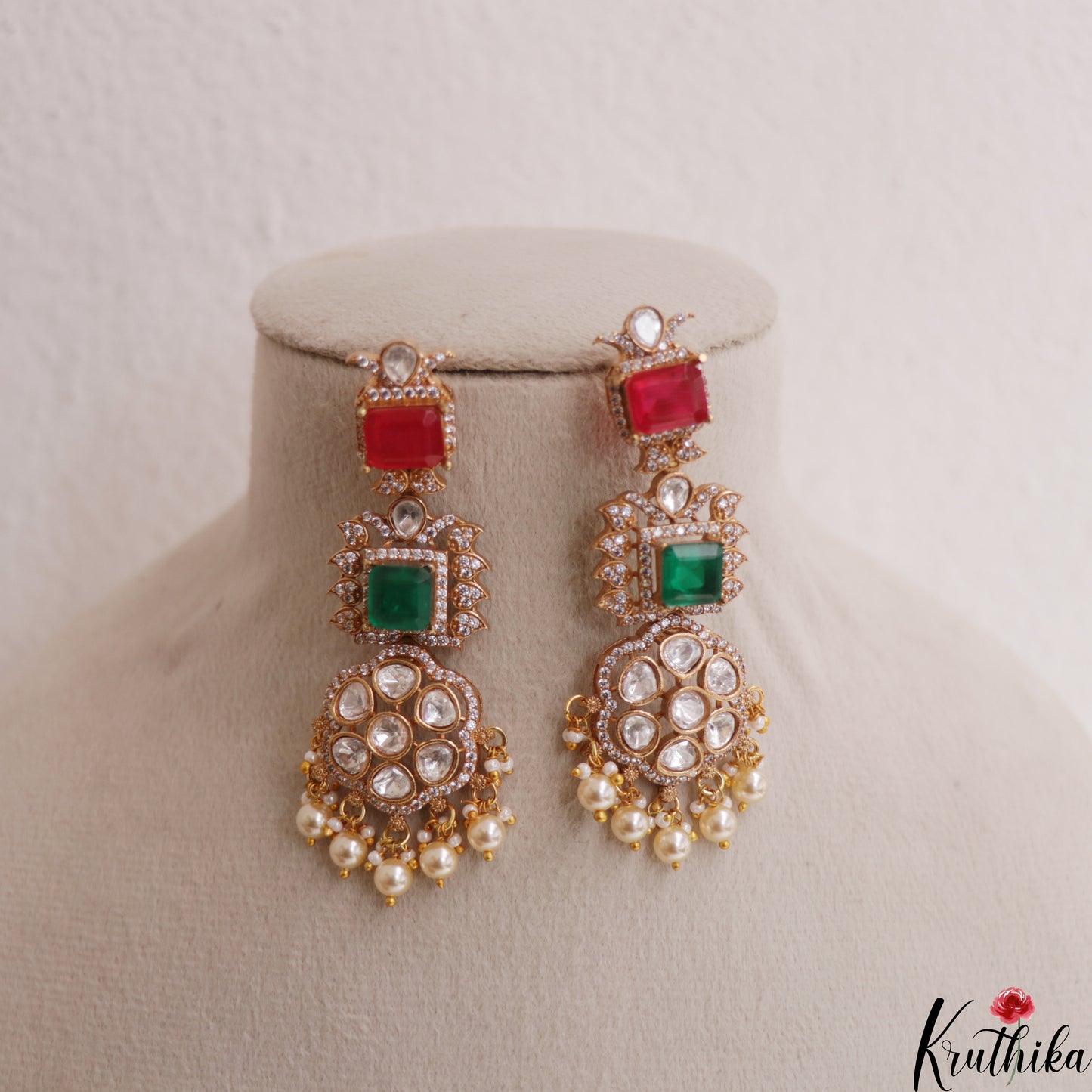 Grand Floral Motifs Polki Victorian Choker With Pearl Drops NC3019 (Available In 4 Colors)