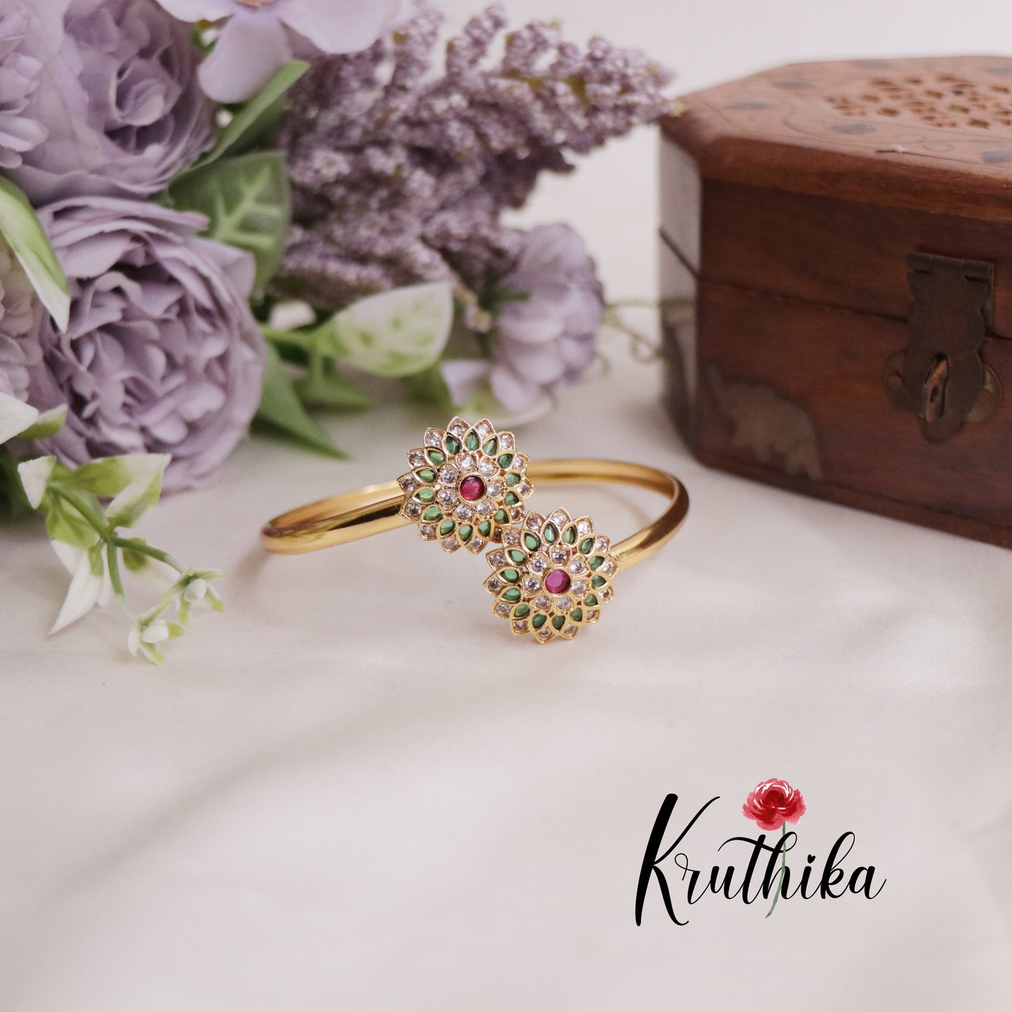Beautiful Kemp Floral Motif Openable Kada B303 (Available in 2 colours)